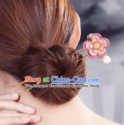 China Classical Pink Plum Hair Comb Traditional Cheongsam Hair Accessories Handmade Shell Hairpin