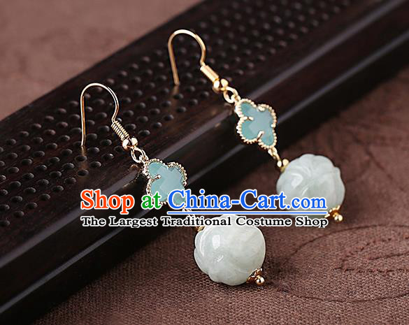 Chinese Classical Jade Ear Accessories Traditional Cheongsam Blue Clover Earrings