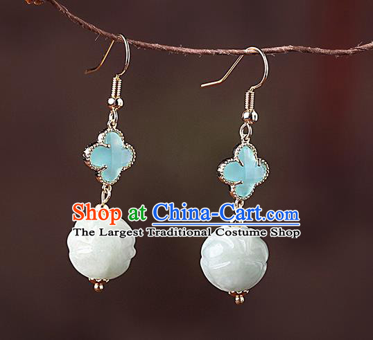 Chinese Classical Jade Ear Accessories Traditional Cheongsam Blue Clover Earrings