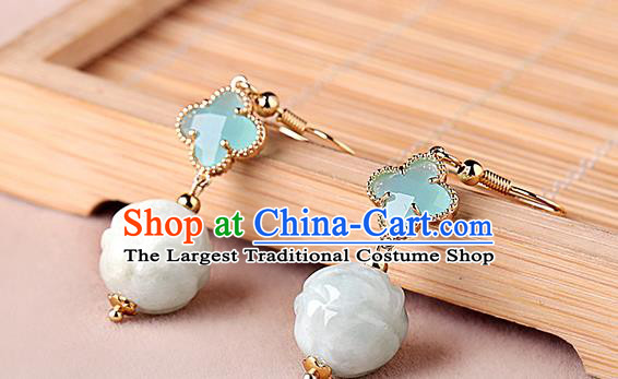 Chinese Classical Jade Ear Accessories Traditional Cheongsam Blue Clover Earrings