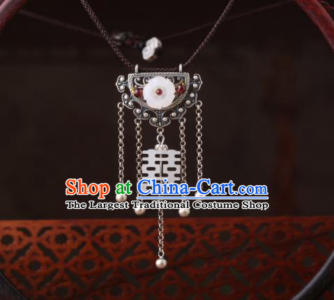 China Classical Silver Tassel Necklace Pendant Traditional Cheongsam Jade Wedding Necklet Accessories