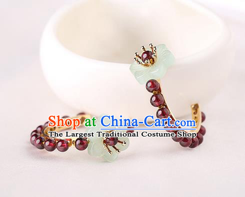 Chinese Classical Garnet Beads Ear Accessories Traditional Cheongsam National Silver Earrings