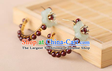 Chinese Classical Garnet Beads Ear Accessories Traditional Cheongsam National Silver Earrings