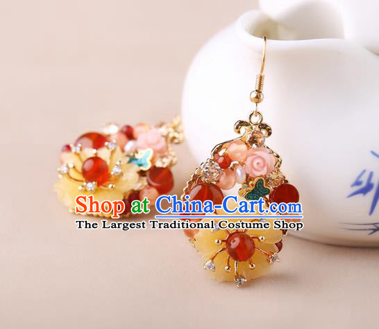 Chinese Classical Shell Flower Ear Accessories Traditional Cheongsam National Red Beads Earrings