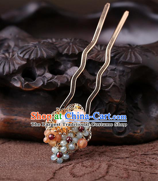 China Classical Cheongsam Garnet Beads Hair Stick Traditional Hair Accessories Handmade Pearls Hairpin