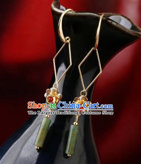 Chinese Classical Golden Flower Ear Accessories Traditional Cheongsam National Jade Earrings