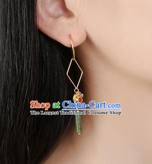 Chinese Classical Golden Flower Ear Accessories Traditional Cheongsam National Jade Earrings
