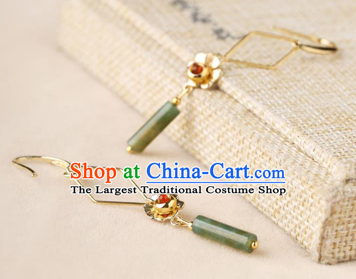 Chinese Classical Golden Flower Ear Accessories Traditional Cheongsam National Jade Earrings