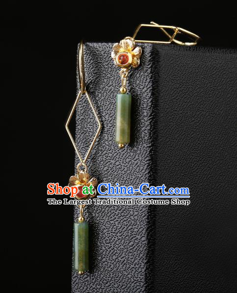 Chinese Classical Golden Flower Ear Accessories Traditional Cheongsam National Jade Earrings