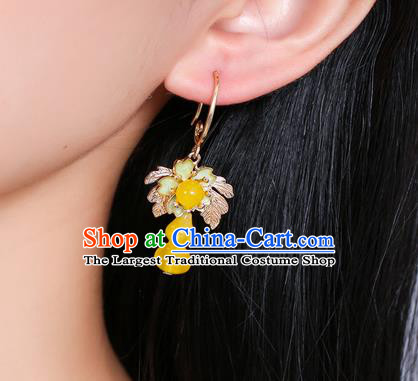 Chinese Traditional National Sakura Earrings Classical Cheongsam Beeswax Gourd Ear Accessories