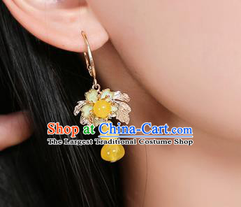 Chinese Traditional National Sakura Earrings Classical Cheongsam Beeswax Gourd Ear Accessories