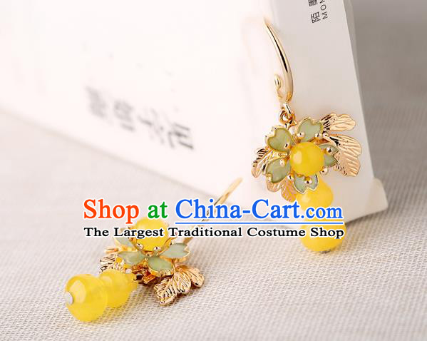 Chinese Traditional National Sakura Earrings Classical Cheongsam Beeswax Gourd Ear Accessories