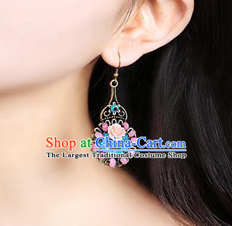 Chinese Traditional National Earrings Classical Cheongsam Rose Ear Accessories