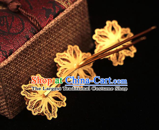 China Ancient Court Hair Stick Traditional Hair Accessories Ming Dynasty Filigree Golden Peony Hairpin