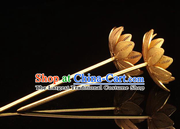 China Traditional Hair Accessories Ming Dynasty Golden Lotus Hairpin Ancient Empress Hair Stick