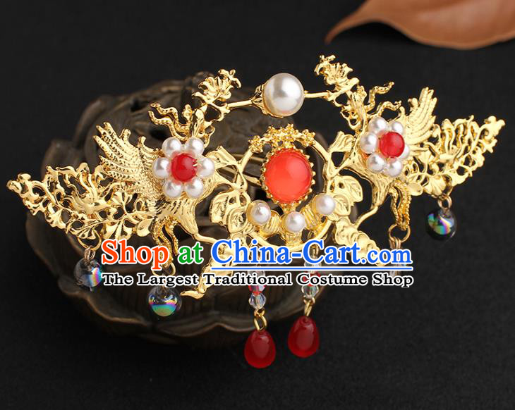 China Ancient Palace Lady Hairpin Traditional Hanfu Golden Phoenix Hair Crown