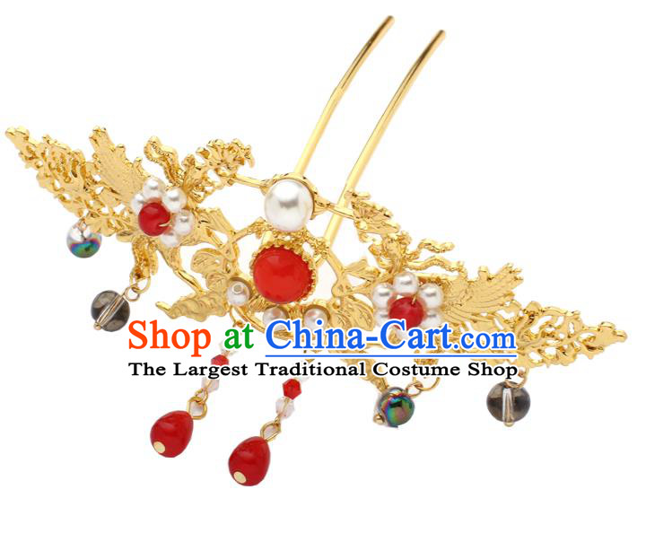 China Ancient Palace Lady Hairpin Traditional Hanfu Golden Phoenix Hair Crown