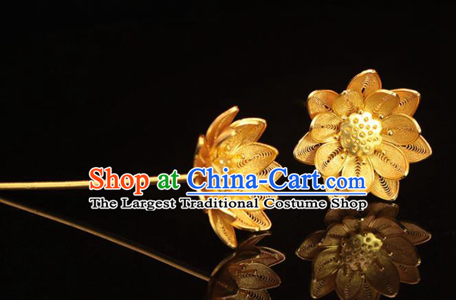 China Traditional Hair Accessories Ming Dynasty Golden Lotus Hairpin Ancient Empress Hair Stick