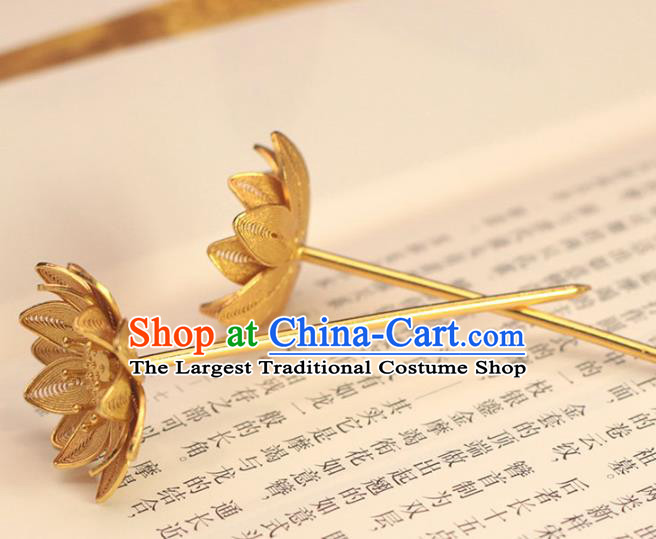 China Traditional Hair Accessories Ming Dynasty Golden Lotus Hairpin Ancient Empress Hair Stick