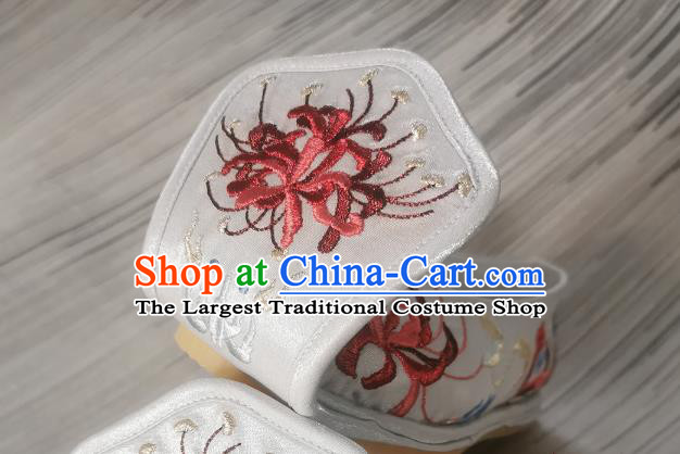Handmade Chinese White Satin Shoes Traditional Han Dynasty Princess Shoes Bow Shoes Embroidered Shoes