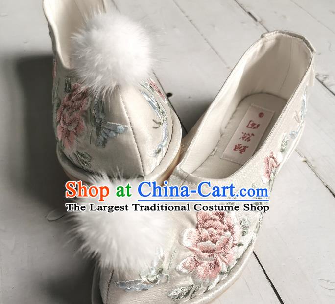 Handmade Chinese Embroidered Shoes Ancient Princess Shoes Traditional Hanfu Bow Shoes Wedding Argent Satin Shoes