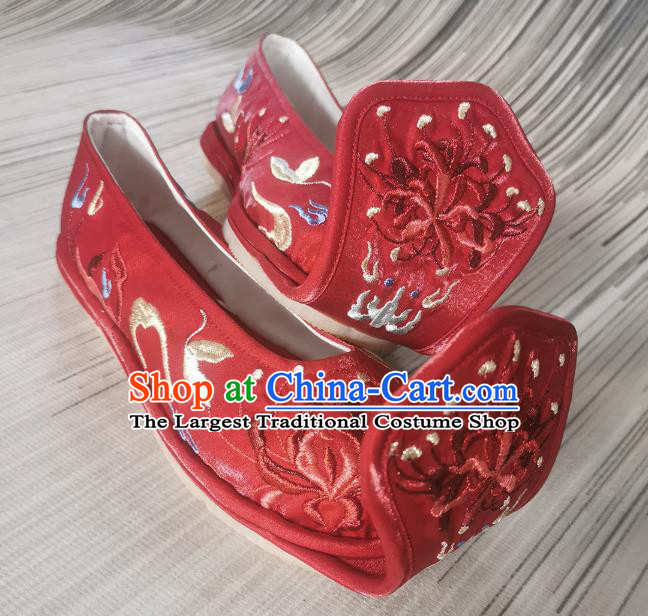 Handmade Chinese Embroidered Shoes Traditional Han Dynasty Red Satin Shoes Princess Shoes Bow Shoes