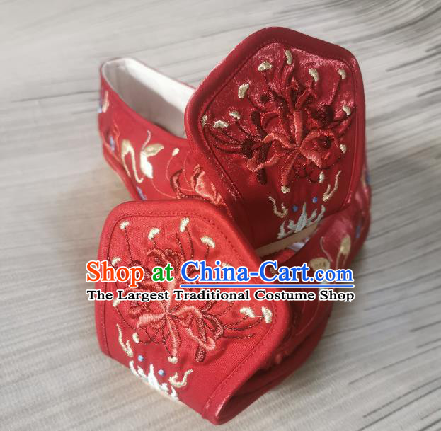 Handmade Chinese Embroidered Shoes Traditional Han Dynasty Red Satin Shoes Princess Shoes Bow Shoes