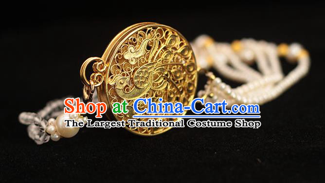 China Classical Pearls Tassel Brooch Pendant Traditional Cheongsam Golden Sachet Accessories
