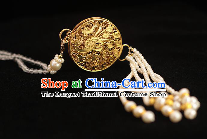 China Classical Pearls Tassel Brooch Pendant Traditional Cheongsam Golden Sachet Accessories