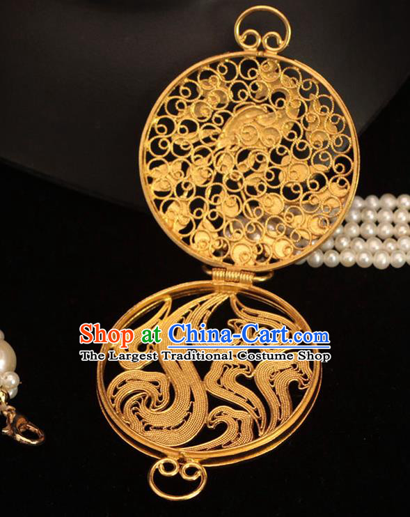 China Classical Pearls Tassel Brooch Pendant Traditional Cheongsam Golden Sachet Accessories