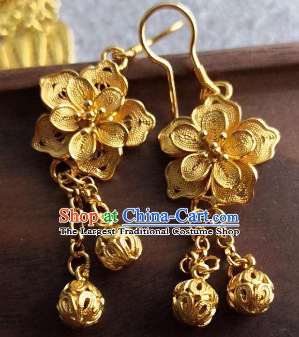 Chinese Ancient Wedding Golden Ear Accessories Traditional Ming Dynasty Court Woman Earrings