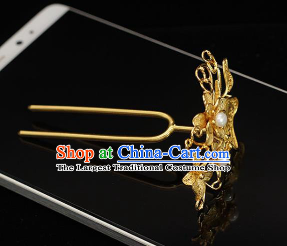 China Traditional Ming Dynasty Palace Lady Hair Stick Ancient Empress Golden Butterfly Hairpin