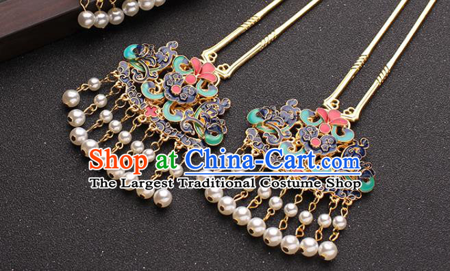Traditional China Ancient Court Woman Hair Accessories Qing Dynasty Cloisonne Hairpins
