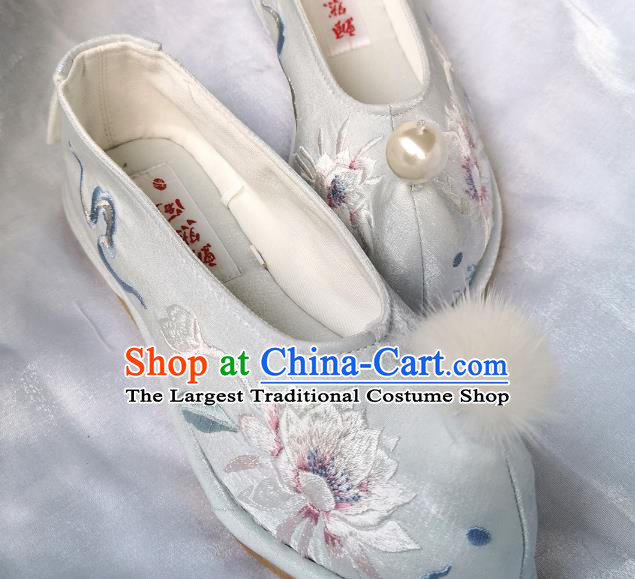 Handmade Chinese Princess Shoes Embroidered Epiphyllum Shoes Traditional Hanfu Shoes