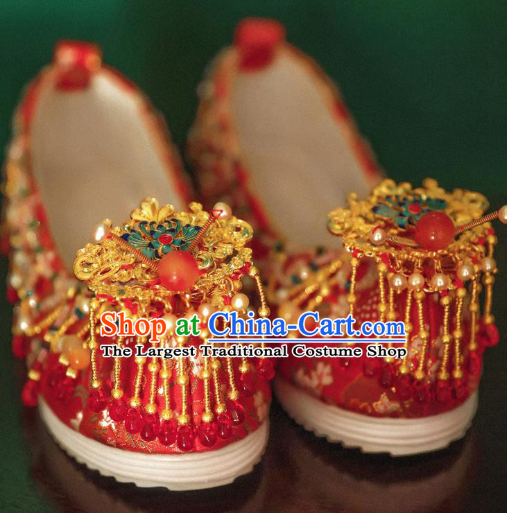 Handmade Chinese Embroidered Shoes Ancient Princess Red Shoes Traditional Hanfu Wedding Shoes