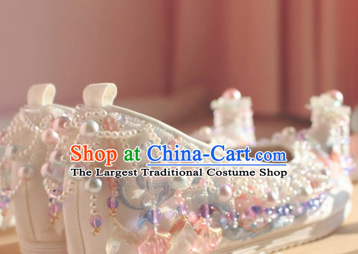 Handmade Chinese Traditional Hanfu White Shoes Embroidered Fish Shoes Ancient Princess Shoes