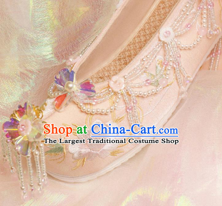 Handmade Chinese Embroidered Peony Shoes Traditional Shoes Ancient Princess Shoes Hanfu Beads Tassel Shoes