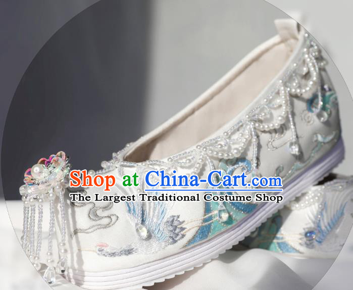 Handmade Chinese Hanfu Beads Tassel Shoes Embroidered Shoes Ancient Princess Shoes Traditional Shoes