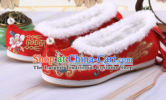Chinese Traditional Hanfu Shoes Ancient Princess Shoes Handmade Embroidered Phoenix Red Shoes