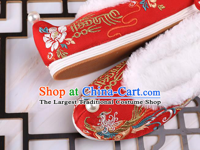 Chinese Traditional Hanfu Shoes Ancient Princess Shoes Handmade Embroidered Phoenix Red Shoes