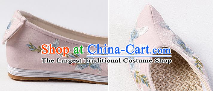 Chinese Handmade Embroidered Mangnolia Pink Shoes Traditional Ming Dynasty Princess Shoes