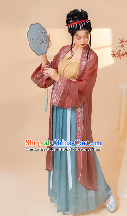 China Ancient Young Woman Hanfu Dress Traditional Historical Clothing Song Dynasty Country Lady Costume