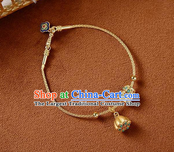 Chinese Classical Kallaite Lotus Seedpod Bracelet Handmade Golden Bangle Jewelry Accessories