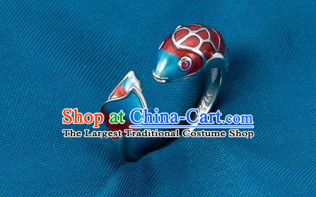 China Ancient Princess Cloisonne Fish Circlet Traditional Court Silver Ring