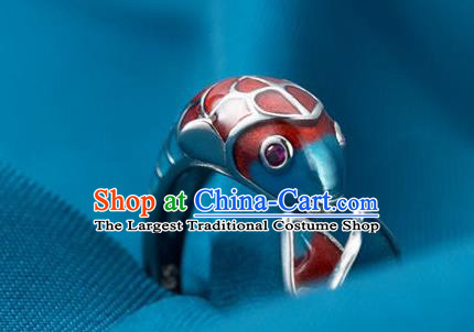 China Ancient Princess Cloisonne Fish Circlet Traditional Court Silver Ring