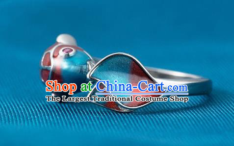 China Ancient Princess Cloisonne Fish Circlet Traditional Court Silver Ring