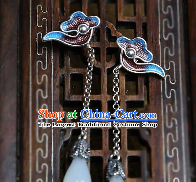 China National Jade Mangnolia Earrings Traditional Cheongsam Cloisonne Cloud Ear Accessories