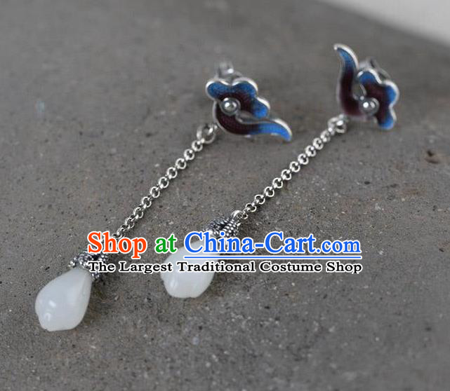 China National Jade Mangnolia Earrings Traditional Cheongsam Cloisonne Cloud Ear Accessories