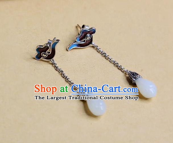 China National Jade Mangnolia Earrings Traditional Cheongsam Cloisonne Cloud Ear Accessories