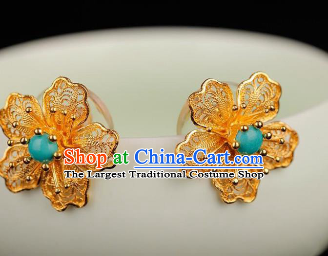 China National Qing Dynasty Earrings Traditional Cheongsam Filigree Peach Blossom Ear Accessories